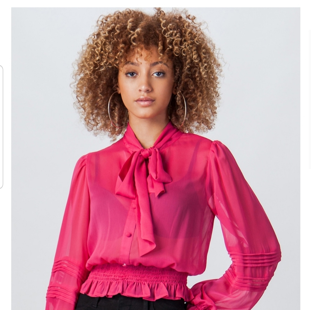Jealous Tomato Sheer Blouse w/Bowtie & Peasant Sleeves - Picture 5 of 16